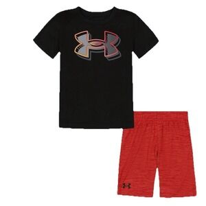 Under Armour Boy's Black Pop Out Logo Sleeve Tee Set, Lightweight Breathable SZ4